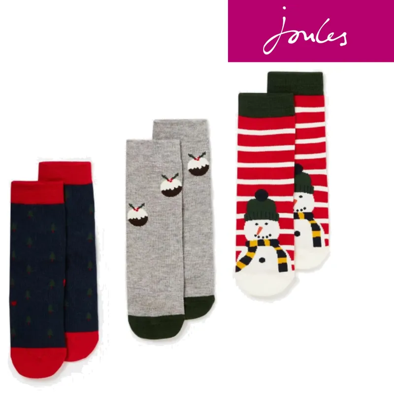 Joules Boys Brilliant Bamboo 3 Pk Socks  - Festive Snowman 